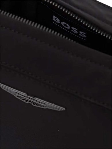 BOSS Erkek Metalik Özel Logo Detaylı Fermuarlı Çapraz Askılı Deri Siyah Omuz Çantası 50569541-001