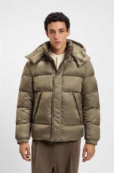 BOSS Erkek Monogram Jakarlı Logo Desenli Su Geçirmez Kapüşonlu Kahverengi Mont 50548727-245