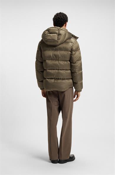 BOSS Erkek Monogram Jakarlı Logo Desenli Su Geçirmez Kapüşonlu Kahverengi Mont 50548727-245