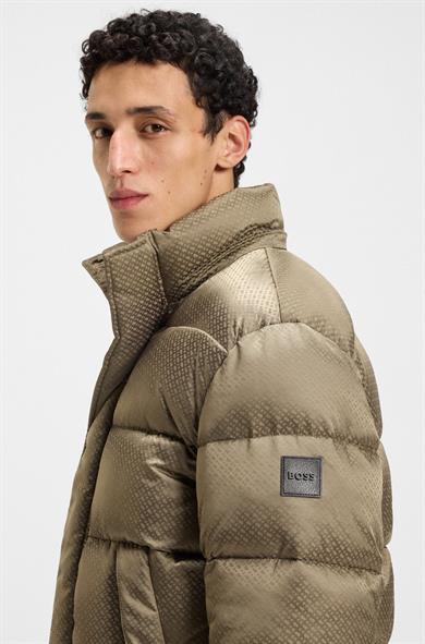 BOSS Erkek Monogram Jakarlı Logo Desenli Su Geçirmez Kapüşonlu Kahverengi Mont 50548727-245