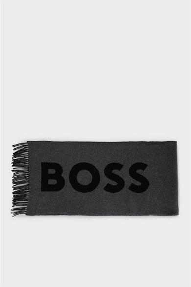 BOSS Erkek Monogram Logo Desenli Kontrast Püsküllü Gri Şal & Eşarp & Fular 50527099-032