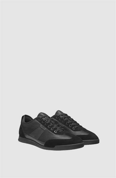 BOSS  BOSS Erkek Monogram Logo Desenli Düşük Bilekli Rahat Taban Siyah Sneaker 50557877-005