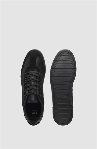 BOSS Erkek Monogram Logo Desenli Düşük Bilekli Rahat Taban Siyah Sneaker 50557877-005