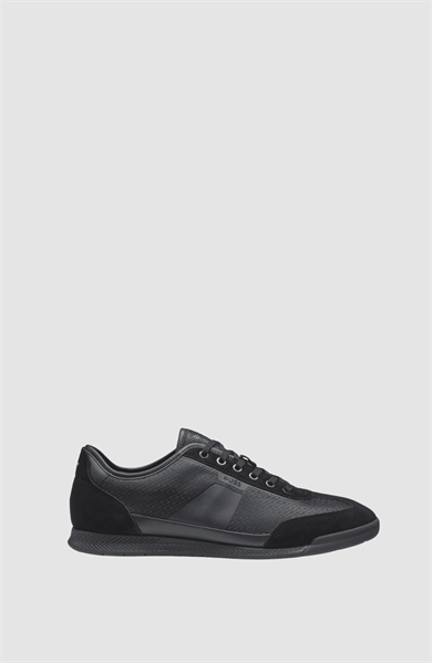 BOSS Erkek Monogram Logo Desenli Düşük Bilekli Rahat Taban Siyah Sneaker 50557877-005