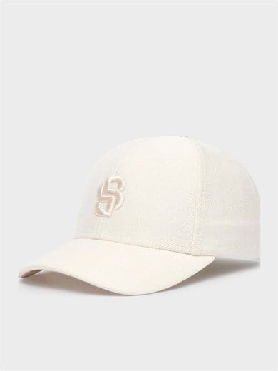 BOSS Erkek Monogram Logo İşlemeli Pamuklu Ekru Şapka 50566252-118