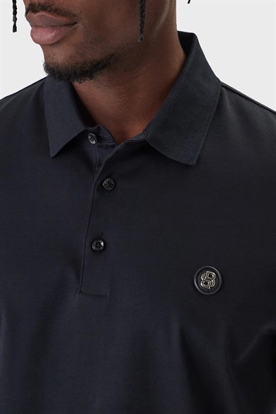 BOSS Erkek Monogram Logo Kabartmalı Normal Kalıp Yumuşak Pamuklu Kısa Kollu Lacivert Polo Yaka T-Shirt 50555829-404
