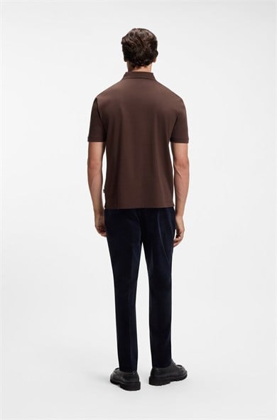 BOSS Erkek Monogram Logo Kabartmalı Normal Kalıp Yumuşak Pamuklu Kısa Kollu Kahverengi Polo Yaka T-Shirt 50555829-209