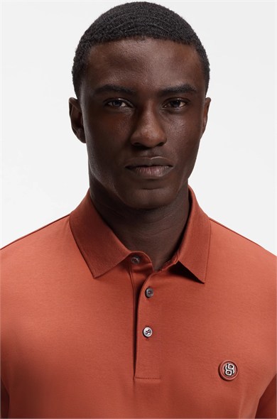 BOSS Erkek Monogram Logo Kabartmalı Normal Kalıp Yumuşak Pamuklu Kısa Kollu Turuncu Polo Yaka T-Shirt 50555829-608