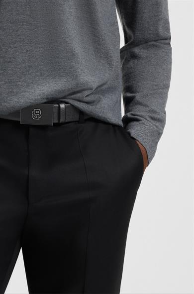 BOSS Erkek Monogram Logo Tokalı Çift Taraflı Deri Siyah Kemer 50548350-001