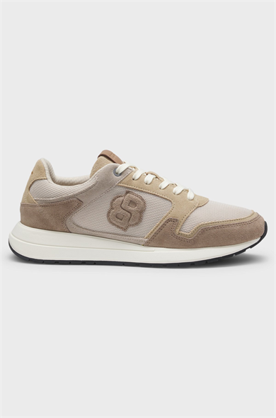 BOSS Erkek Monogram Logolu Nefes Alabilen Tasarımlı Deri Bej Sneaker 50554612-280