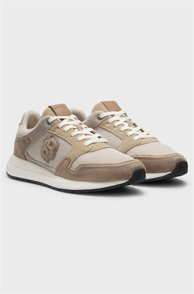 BOSS Erkek Monogram Logolu Nefes Alabilen Tasarımlı Deri Bej Sneaker 50554612-280