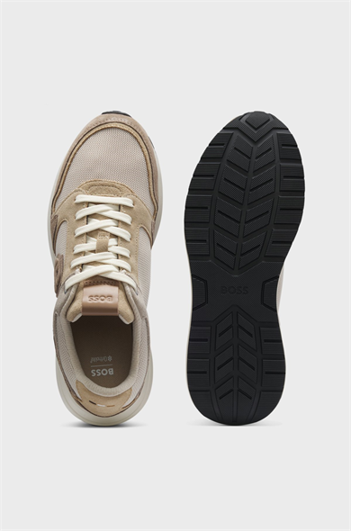 BOSS Erkek Monogram Logolu Nefes Alabilen Tasarımlı Deri Bej Sneaker 50554612-280