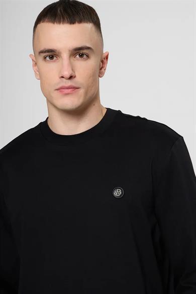 BOSS Erkek Normal Kalıp %100 Pamuklu Logo Baskılı Uzun Kollu Siyah Sweatshirt 50555107-001