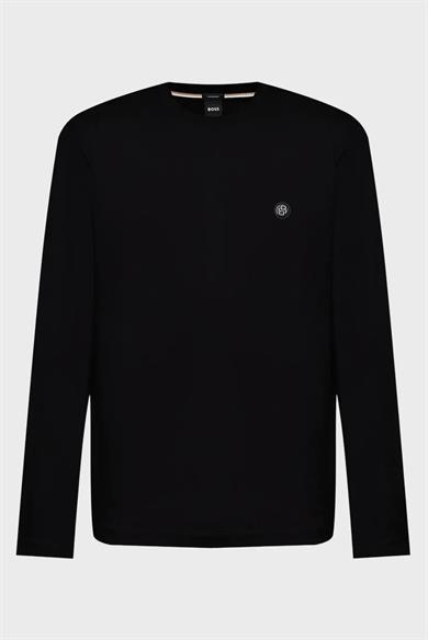 BOSS Erkek Normal Kalıp %100 Pamuklu Logo Baskılı Uzun Kollu Siyah Sweatshirt 50555107-001