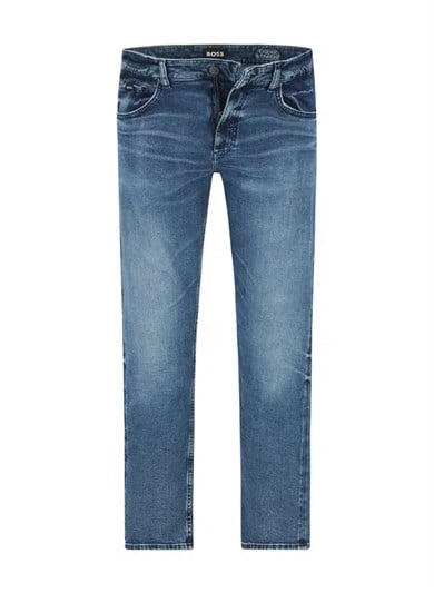 BOSS Erkek Normal Kalıp Düz Paça Esnek Denim Mavi Jeans 50564370-444