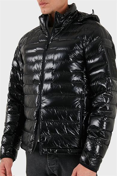 BOSS Erkek Normal Kalıp Kapüşonlu Kapitone Desenli Uzun Kollu Şişme Siyah Mont 50548790-001