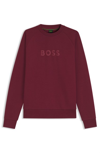 BOSS Erkek Normal Kalıp Logo Baskılı Pamuklu Uzun Kollu Bordo T-Shirt 50565307-654