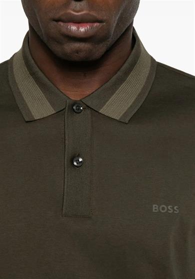 BOSS Erkek Normal Kalıp Logo İşlemeli %100 Pamuklu Uzun Kollu Haki Polo Yaka T-Shirt 50549257-342