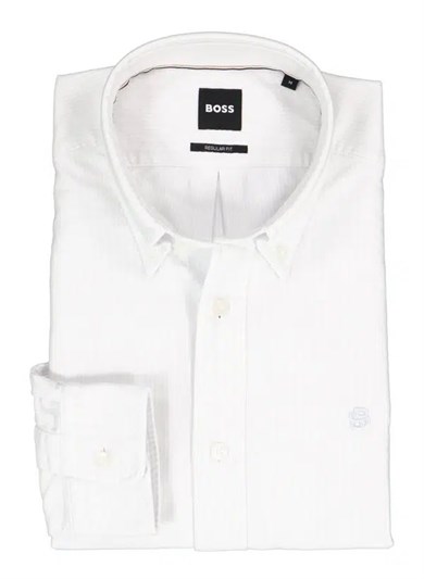 BOSS Erkek Normal Kesim Çizgili Pamuklu Logo İşlemeli Uzun Kollu Açık Mavi Gömlek 50566998-499