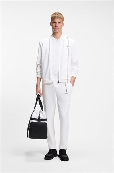 BOSS Erkek Normal Kesim Isı Düzenleyici Esnek Gabardin Kumaşlı Beyaz Eşofman Altı 50563330-100