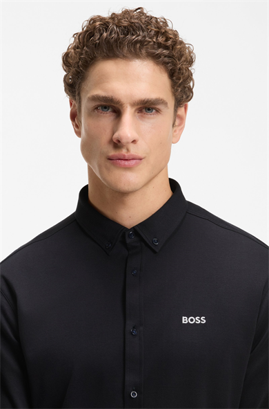 BOSS Erkek Normal Kesim Kırışımaya Dayanıklı Esnek Pamuklu Kumaş Uzun Kollu Lacivert Gömlek 50555946-402