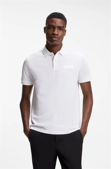 BOSS Erkek Normal Kesim Logo Etiketli Nefes Alabilen Pamuklu Pike Kumaş Kısa Kollu Beyaz Polo Yaka T-Shirt 50565163-100