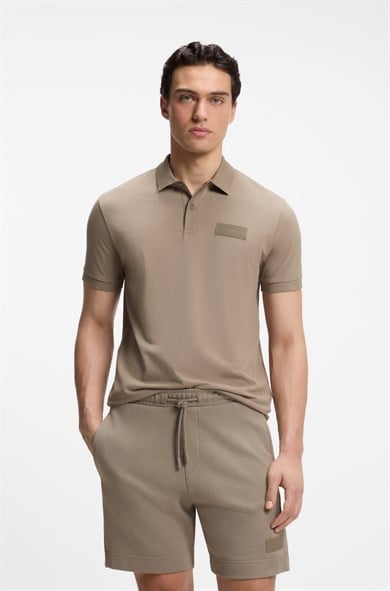 BOSS Erkek Normal Kesim Logo Etiketli Nefes Alabilen Pamuklu Pike Kumaş Kısa Kollu Bej Polo Yaka T-Shirt 50565163-334