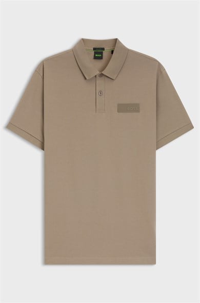 BOSS Erkek Normal Kesim Logo Etiketli Nefes Alabilen Pamuklu Pike Kumaş Kısa Kollu Bej Polo Yaka T-Shirt 50565163-334
