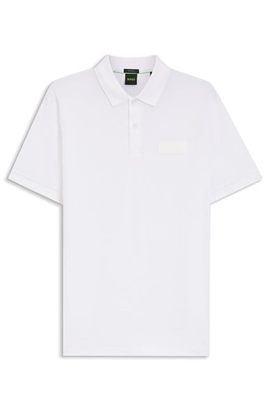 BOSS Erkek Normal Kesim Logo Etiketli Nefes Alabilen Pamuklu Pike Kumaş Kısa Kollu Beyaz Polo Yaka T-Shirt 50565163-100