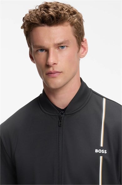 BOSS Erkek Normal Kesim Nem Yönetimi Özellikli Esnek Gabardin Kumaşlı Siyah Sweatshirt 50563352-001