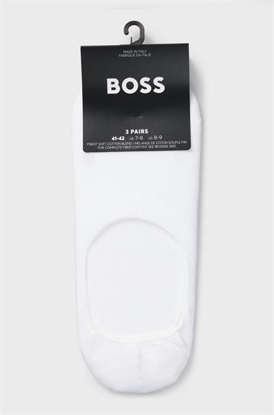 BOSS Erkek Pamuklu 3lü Bilek Altı Beyaz Çorap 50541442-100