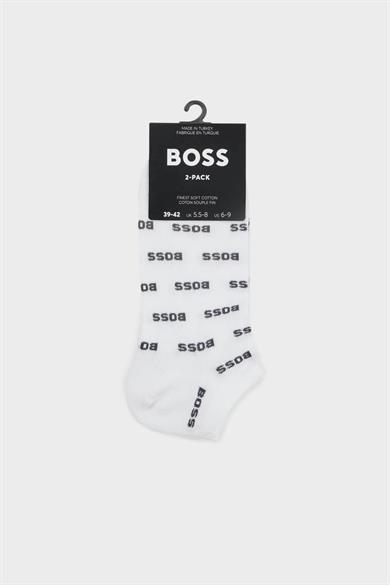BOSS Erkek Pamuklu Esnek Kumaş Logolu Kısa Beyaz Çorap 50511423-100
