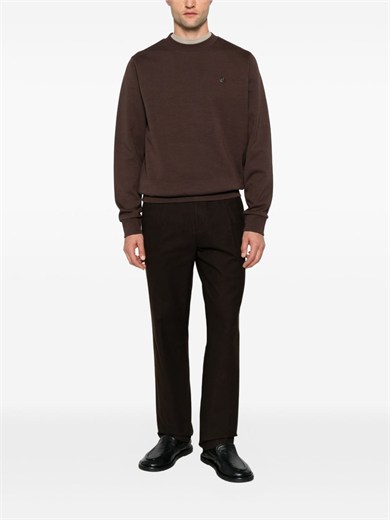BOSS Erkek Pamuklu İnterlok Kumaş Yuvarlak Yakalı Logolu Kahverengi Sweatshirt 50555830-209