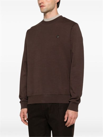 BOSS Erkek Pamuklu İnterlok Kumaş Yuvarlak Yakalı Logolu Kahverengi Sweatshirt 50555830-209
