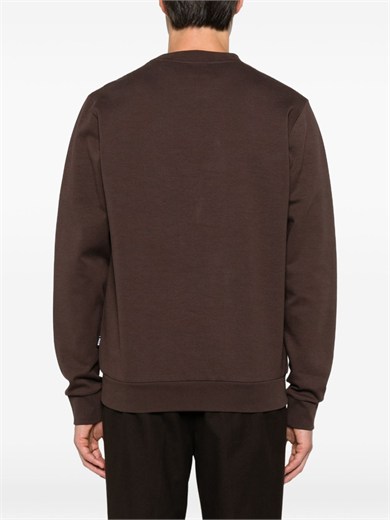 BOSS Erkek Pamuklu İnterlok Kumaş Yuvarlak Yakalı Logolu Kahverengi Sweatshirt 50555830-209