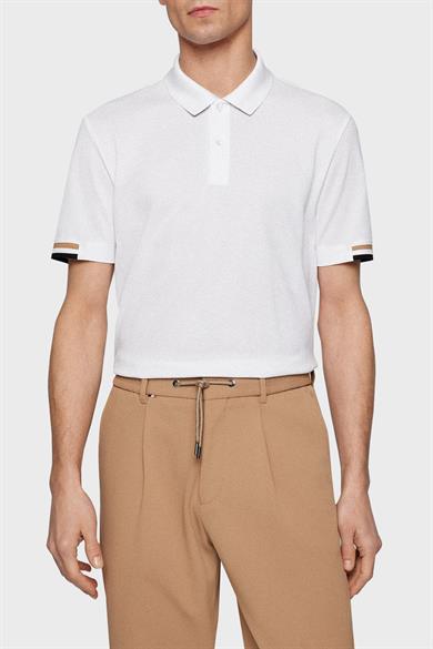 BOSS Erkek Pamuklu Polo Yakalı Düğme Kapamalı Kısa Kollu Beyaz Polo Yaka T-Shirt 50467113-100