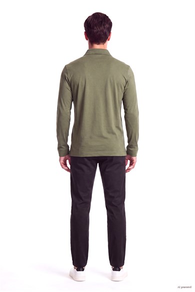 BOSS Erkek Pamuklu Polo Yakalı Düğme Kapamalı Uzun Kollu Haki Polo Yaka T-Shirt 50468392-347