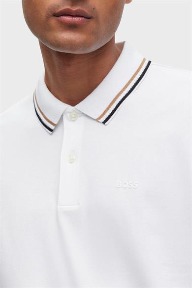 BOSS Erkek Pamuklu Polo Yakalı Düğme Kapamalı Kısa Kollu Beyaz Polo Yaka T-Shirt 50469360-100