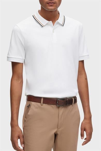 BOSS Erkek Pamuklu Polo Yakalı Düğme Kapamalı Kısa Kollu Beyaz Polo Yaka T-Shirt 50469360-100