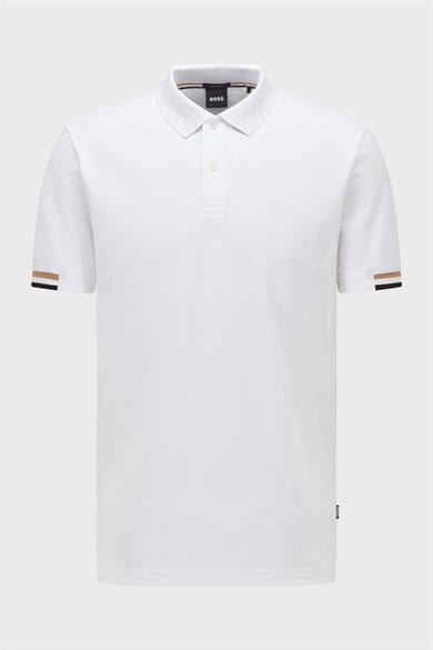 BOSS Erkek Pamuklu Polo Yakalı Düğme Kapamalı Kısa Kollu Beyaz Polo Yaka T-Shirt 50467113-100