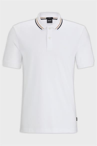 BOSS Erkek Pamuklu Polo Yakalı Düğme Kapamalı Kısa Kollu Beyaz Polo Yaka T-Shirt 50469360-100