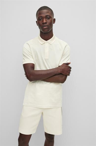 BOSS Erkek Polo Yaka Organik Pamuklu Uzun Kollu Ekru Polo Yaka T-Shirt 50471716-131