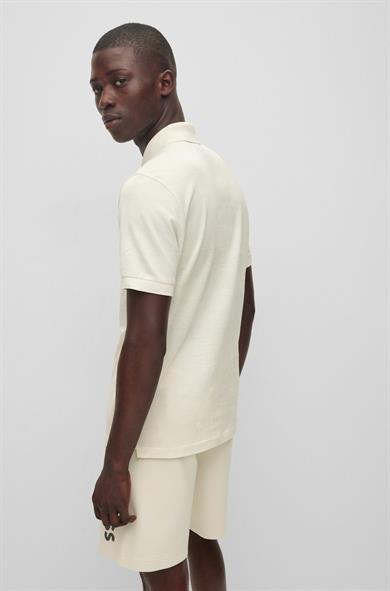 BOSS Erkek Polo Yaka Organik Pamuklu Uzun Kollu Ekru Polo Yaka T-Shirt 50471716-131