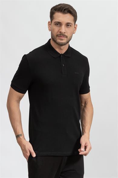 BOSS Erkek Polo Yaka Regular Fit Pamuklu Kısa Kollu Siyah Polo Yaka T-Shirt 50468362-001