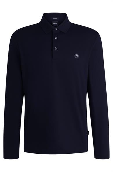BOSS Erkek Polo Yaka Uzun Kollu Pamuklu Rahat Kesim Lacivert Polo Yaka T-Shirt 50523917-404