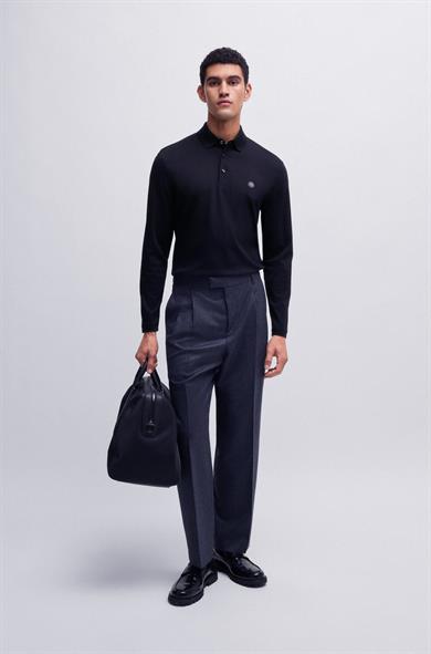 BOSS Erkek Polo Yaka Uzun Kollu Pamuklu Rahat Kesim Lacivert Polo Yaka T-Shirt 50523917-404