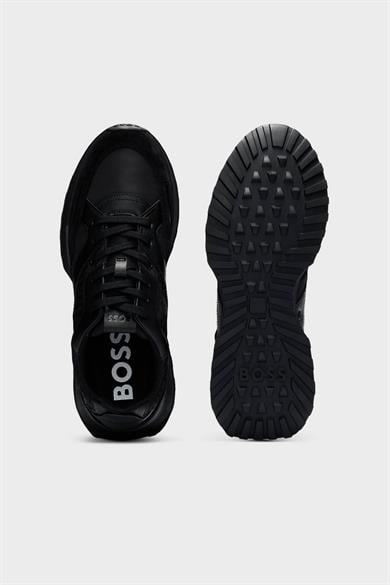 BOSS Erkek Rahat Kalın EVA Dış Taban Monogram Logolu File Ve Deri Karışımlı Siyah Sneaker 50536496-005