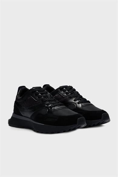 BOSS Erkek Rahat Kalın EVA Dış Taban Monogram Logolu File Ve Deri Karışımlı Siyah Sneaker 50536496-005