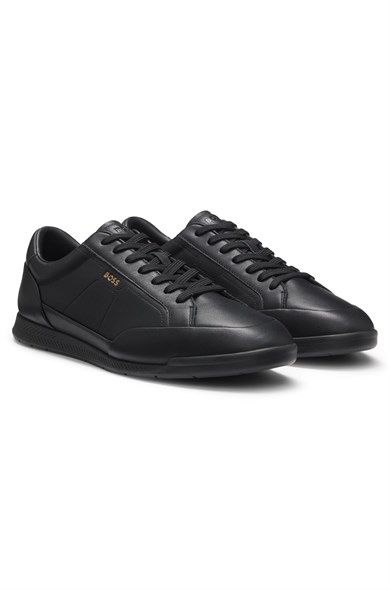 BOSS Erkek Rahat Taban Bağcıklı Deri Düz Taban Siyah Sneaker 50568493-005