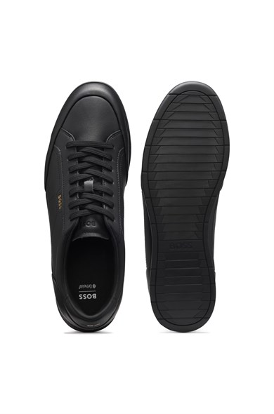 BOSS Erkek Rahat Taban Bağcıklı Deri Düz Taban Siyah Sneaker 50568493-005